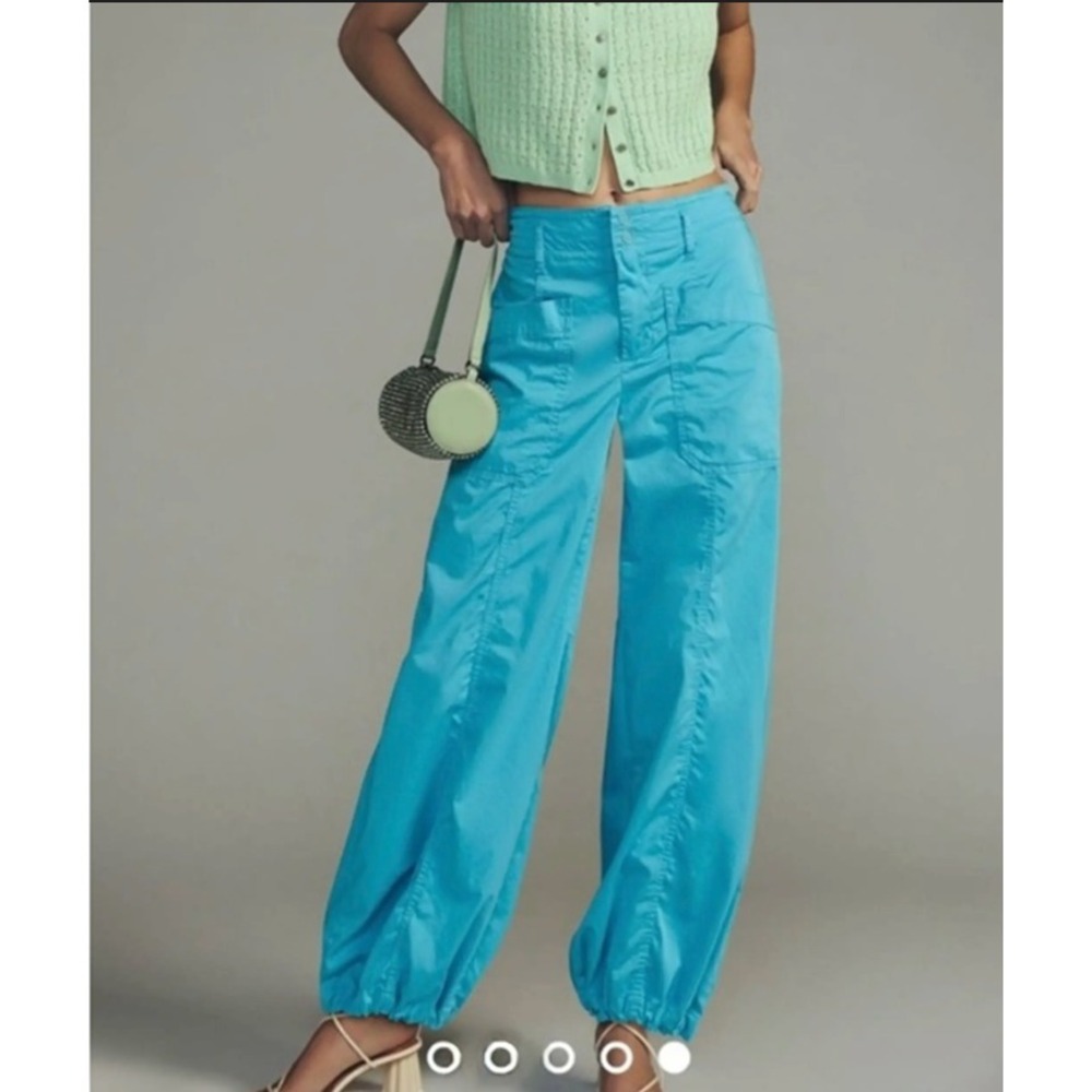Maeve Anthropologie Clean Balloon Pants Sz 14 Blue Elastic Waist Cuffed SEE NOTE